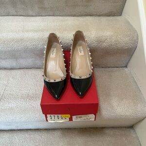 Valentino Black and Gold Studded Wedge Heels